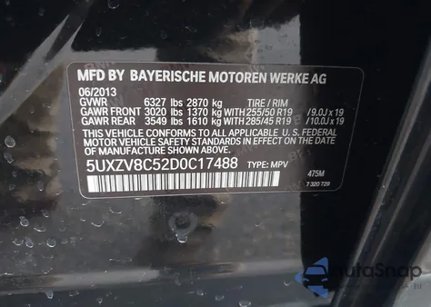 2013 BMW X5 xDrive50I из США, поврежденный, VIN 5UXZV8C52D0C17488